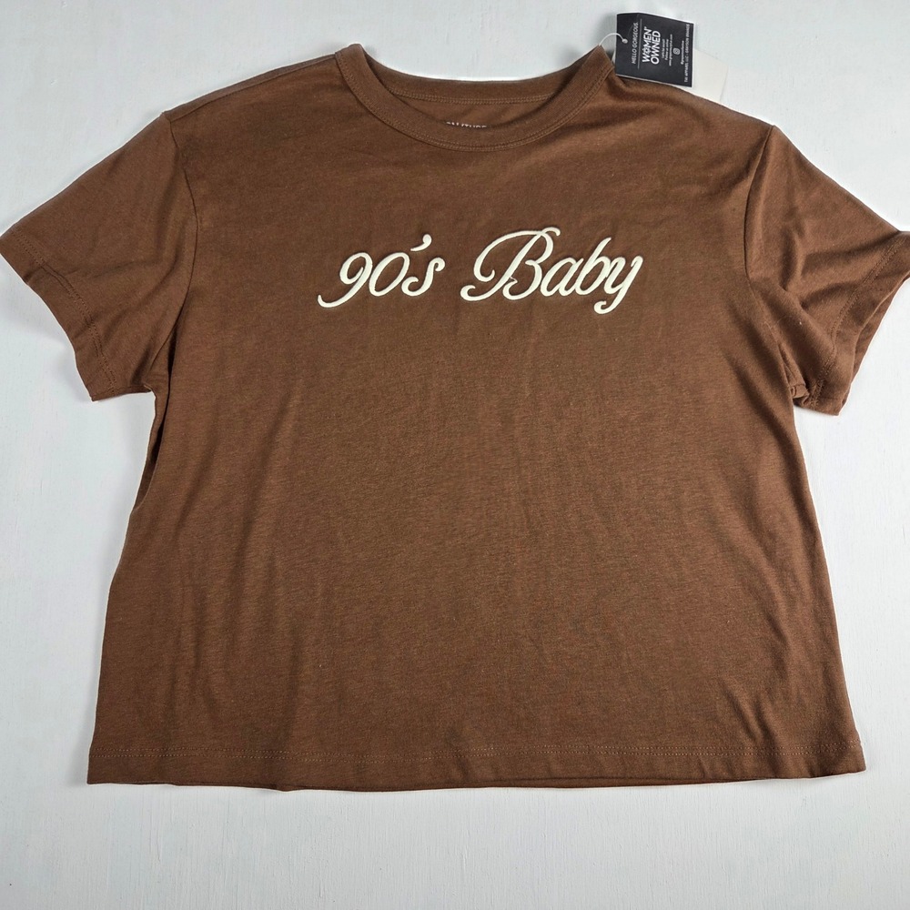 Y2K Retro 90s Baby Graphic Tee Brown Boxy Crop Top XS